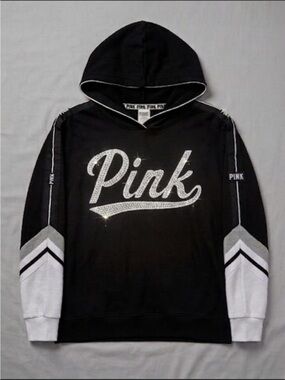 PINK Victoria's Secret Black Hoodie with Silver Rhinestone Logo
